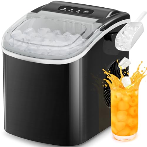 Countertop Ice Maker Antarctic Star Portable Ice Machine with Handle,Self-Cleaning Ice Makers, 26Lbs/24H, 9 Ice Cubes/6 Mins for Home Kitchen Bar Party, Stainless Steel Black