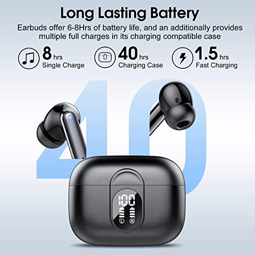 Csasan Wireless Earbuds, 2023 Bluetooth 5.3 Headphones HiFi Stereo, 40H Playtime, Mini Bluetooth Earbuds with ENC Noise Cancelling Mic, IP7 Waterproof Wireless Earphones LED Display, Touch Control
