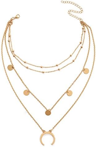 Women's Bohemia Multi Layers Moon Wafer Necklace Fasion Chain Choker