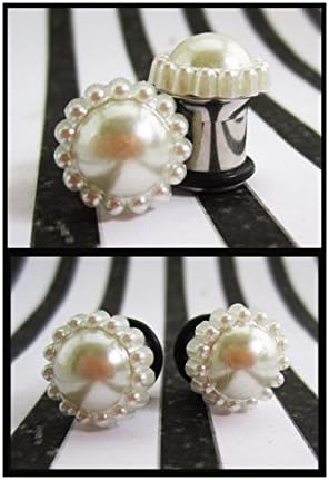 Faux Pearl on stainless steel Wedding EAR TUNNELS you pick the plug gauge size - 6g, 4g, 2g, 0g, 00g aka 4mm, 5mm, 6mm, 8mm, 10mm