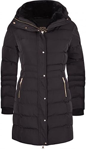 Spindle Women’s Designer Winter Lined Parka Quilted Coat Fur Collar Hooded Long Ladies Womens Jacket
