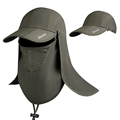 Sireck Fishing Hat Sun Cap, Outdoor UPF 50+ Safari Hat with Removable Neck Flap, Breathable & Sun Protection Hiking Hat Bucket Hats for Men Women (Army Green)