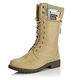 Women's DailyShoes Combat Style up Ankle Bootie Quilted Military Knit Credit Card Knife Money Wallet Pocket Boots