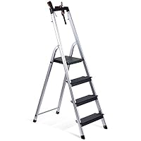 Delxo Lightweight Aluminum 4 Step Ladder with Tool Tray Folding Step Stool Stepladders Home and Kitchen Step Ladder Anti-Slip Sturdy and Wide Pedal Ladders 330lbs Capacity Space Saving (4 feet)
