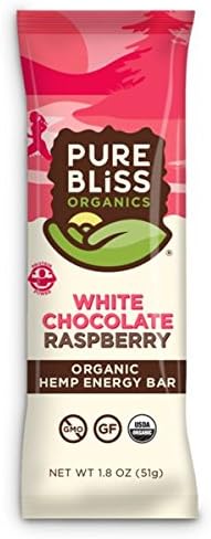 Pure Bliss Organics - Organic Energy Bars - Non-GMO, USDA Organic &amp; Gluten Free - All Natural Energy Bars – White Chocolate Raspberry Hemp - 12 Per Pack