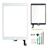 iPad air 2 Screen Replacement,FixCracked iPad air 2 Digitizer Touch Screen Front Glass AssemblyWhite- + Camera Holder + PreInstalled Adhesive with tools kit(A1566,A1567)
