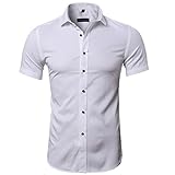 Bamboo Fiber Mens Short Sleeve Dress Shirts Slim Fit Solid Casual Button Down Shirts for Men