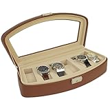 Watch Box Storage Case For 6 Watches Brown Leather Lock