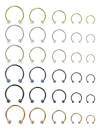 ORAZIO - 30 piercings para nariz, septo, herradura, acero inoxidable, circulares, para cartílago, tragus, hélice, ceja, labio, pezón, oreja, joyería corporal, 0.236 in-0.551 in