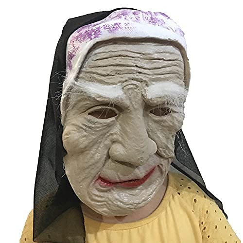 Halloween Scary Mask Old Witch Wrinkle Ghost Horror Head Cover Creepy Headgear Cosplay Prop Soft Fabrics Cover Full Face Costume Accessories Fancy Dress Party Supplies for Halloween Cosplay Carnival