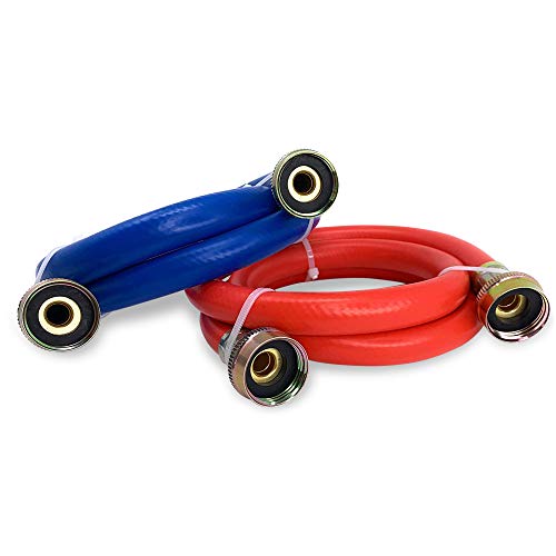 Appliance Pros 4ft Blue and Red Rubber Washing Machine Inlet Hoses, PVC Covered Braided Hose