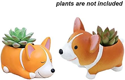 2 PCS Set Cute Animal Corgi Dog Shaped Cartoon Home Decoration Vase Succulent Cactus Plant Pot/Flower Pot/Container/Planter