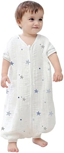 Kisbaby Early Walker Sleeping Sack Spring Four Layer muslin Toddler Wearable Blanket, Blue Star, 3T