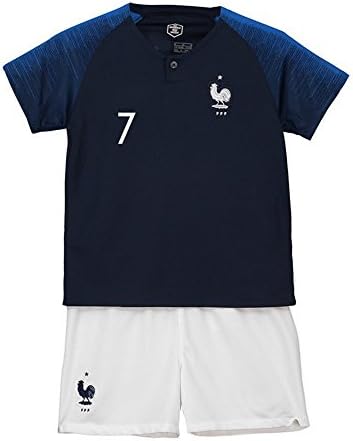 France Soccer Team Griezmann 7# Home 2018 World Cup Soccer Kids Boy 3-12 Years Team Suit Shorts Color Blue (M)