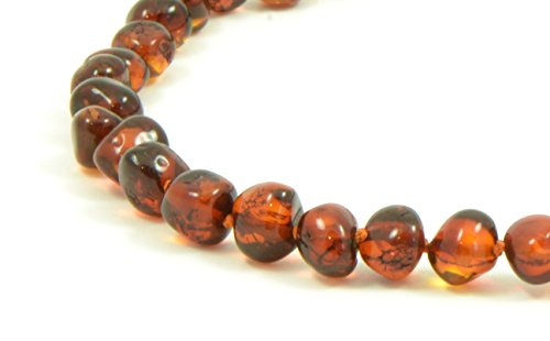 Baltic Amber Teething Necklace for Baby - Unisex - Amber Jewelry - Hand-Made from Certified Genuine Baltic Amber Beads (12.6 inch (32cm), Cognac)