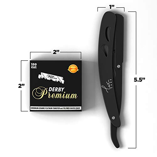 Professional Classic Straight Edge Razor - Professional Barber Razor with Level H and Grip - High Speed, Stainless Steel Straight Razor for Men Manual Shaver with 100 Derby blades - Professional Shave
