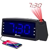 Projection Alarm Clock Radio with USB Charger, Vansky Digital Projection Clock for Bedrooms, FM Radio, 6.57