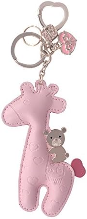 MILESI Innovative Lovely Giraffe Car Keychain Women's Leather Trinket (Pink)