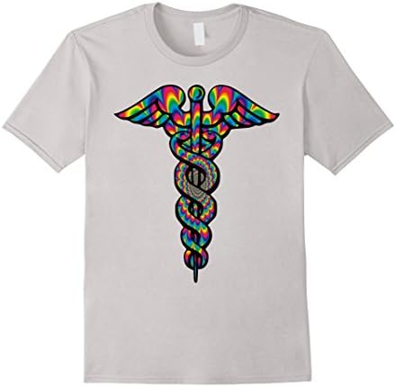 Men's Caduceus Symbol Psychedelic Tie Dye Nurse T Shirt 2XL Silver