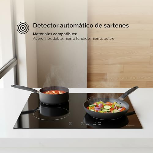 EUROGAR Parrilla eléctrica de inducción 4 zonas de calentamiento 220V, Potencia 7000W, Panel táctil con 9 y 8 niveles de temperatura, Temporizador, Bloqueo para niños, Luz LED | EUPIV4