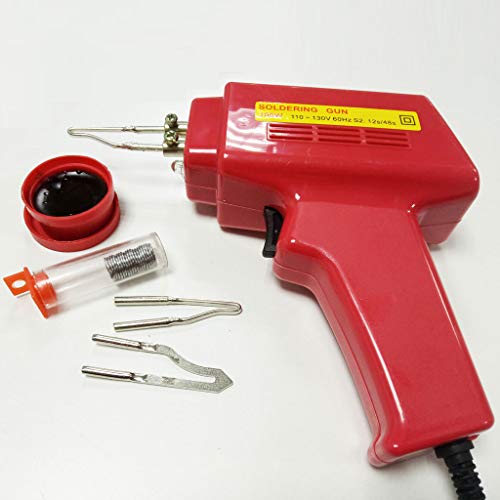 Electric Soldering Iron Solder Gun Kit - 5pc 100w Welding Torch Tool Sets + 2 Tips w/Case 100 Watt 110V for Soldering Electronics, Wood Engraving, Metalwork & Crafts Soldering Gun (Red)