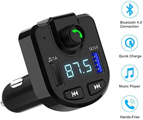 Bluetooth FM Transmitter for Car, Ucio Wireless FM Radio Adpater Receiver Car Kit with QC3.0 Quick Charge, Bluetooth 4.0, Hands Free Calling, Music Player Support USB Flash Drive and TF Card