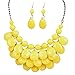 Qiyun (TM) Yellow Lucite Teardrop Bead Beaded Fringe Bib Statement Choker Necklace Earrings