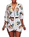 Women's Sexy Floral Print Simple Button Down Long Sleeve Collar Loose Shirts Blouse Tops Mini Dress
