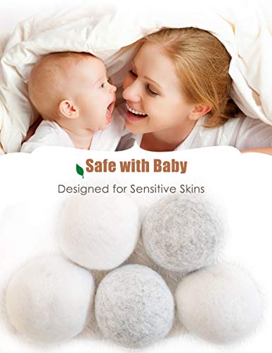 OHOCO Wool Dryer Balls, Organic Natural Wool for Laundry, Fabric Softening - Anti Static, Baby Safe, No Lint, Odorless and Reusable 6Pack, 3 Gray 3 White
