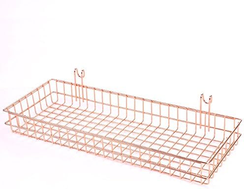 Moseley Rose Gold Basket for Grid Wall Grid Panel Wall Mount Multifunction Hanging Organizer Shelf Wire Metal Storage Rack Idea for Wall Decor Size 15.7" x 6.1" x 2"/Copper