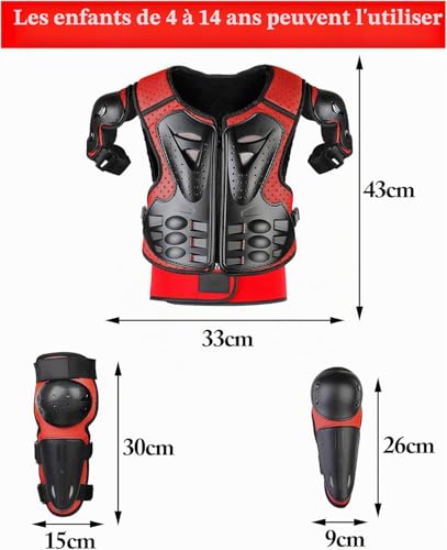 Fansport Children's Motorcycle Protective Gear, 5 Pieces Creative Breathable Knee Pad Equipment Motorcycle Cross Child for Off-Terrain Cycling Skiing Skating Skating