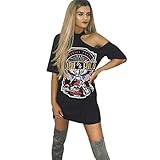 Kshion Women Vintage Off Shoulder Rock Style Long T-Shirt Mini Dress (XL)