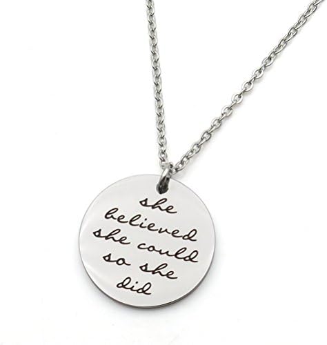 She Believed She Could So She Did Inspirational Graduation Gift Stainless Steel Pendant Necklace