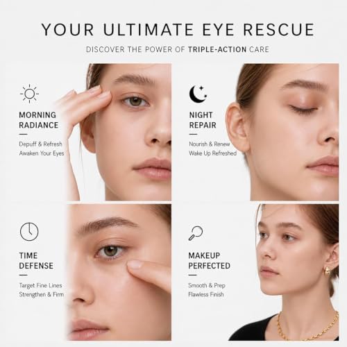 Under Eye Brightener Roller - Caffeine & Retinol Eye Serum for Dark Circles, Puffiness & Fine Lines, Travel Essential Vegan Skincare, Cooling Eye Massage, Dermatologist-Tested, 0.52 fl oz