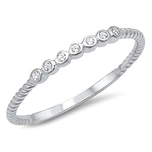 Amazon.com: Prime Jewelry Collection Sterling Silver Womens Colorless Cubic Zirconia Stackable 