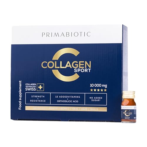 Collagen Liquid – Primabiotic Collagen Sport 10000 mg with Orthosilicic Acid | 30 Shots of 30 ml (900 ml) | High-Protein Drink Supplement | 45 kcal per Serving | for Active People & Athletes