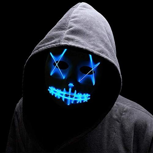 Scary Halloween Mask Cosplay LED Glow Scary EL Wire Light up Grin Masks for Festival Parties Costume