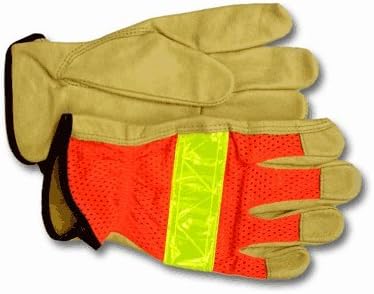 Red Steer 1600 Orange/Yellow Small Grain Pigskin Leather Driver's Gloves - Keystone Thumb - Uncoated - High-Visibility - 1600-S [PRICE is per PAIR]