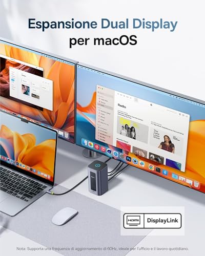 Baseus Nomos Air Mac 12 in 1 Displaylink Docking Station, 2 Monitor Expansion for macOS, with 2K HDMI/DP, 10Gbps USB-C/A, 100W PD, Gigabit Ethernet, Displaylink Driver Required