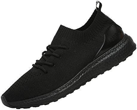 ROMENSI Men's Knit Lightweight Running Shoes Soft Sole Casual Athletic Tennis Walking Sneakers All Black US11.5