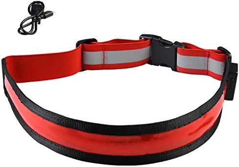 LED Light Up Running Belt Reflective Waist Belt USB Rechargeable Safety Lights Fully Adjustable Elastic Glowing Band & High Visibility Gear for Running Walking Cycling, Fits Women Men & Kids