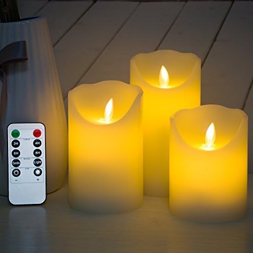 Eloer Flameless Candles Ivory Color Set Of 3- 4" 5" 6" Classic Real Wax Pillar With Moving LED Flame Inculde 10-key Remote Control - 2 | 4 | 6 | 8 Hours Timer Function