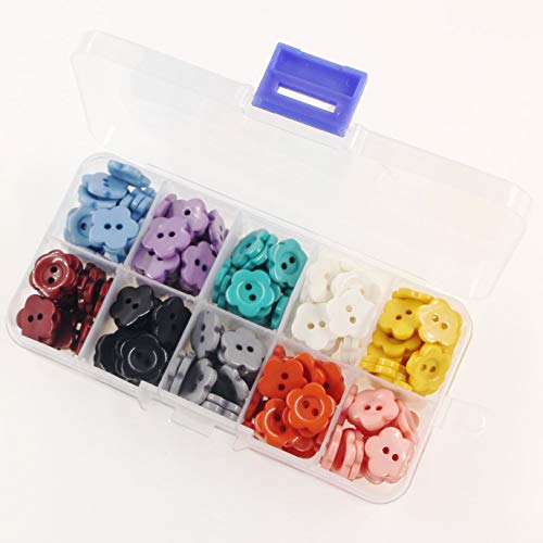 15MM(5/8") Flower Shaped Multicolor 2 Holes Cute Resin Sewing Buttons for Scrapbooking Knitting Pack of 200 pcs(Each Color 20) with Box Leekayer