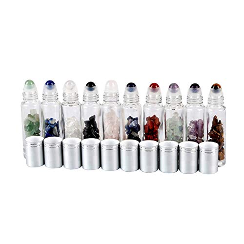 Gemstone Roller Bottles With Healing Crystal Chips,10ml 10 Pcs Essential Oil Roller Bottles Clear Glass Roll On Bottles With Gemstone Roller Balls