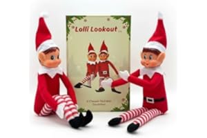Lolli Lookout™ Christmas Elf Pair, Set of 2 Classic Plush Figurines, Red Holiday Shelf Sitters for Mantel Decor, 14 Inch, 2025 Edition