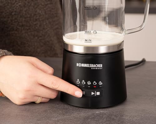 ROMMELSBACHER MS 625 Electric Milk Frother, 500 ml for Mixing, Glass Jug, 250 ml for Foaming, 5 Programmes, Hot & Cold Foam or Stir