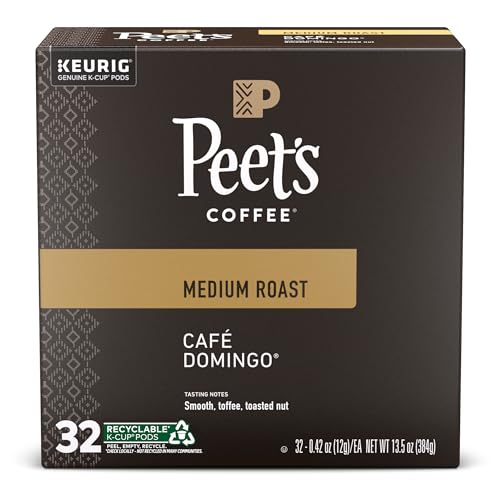 PEET’S COFFEE, MEDIUM ROAST KEURIG K-CUP PODS – CAFÉ DOMINGO 32 COUNT (1 BOX OF 32 K-CUP PODS)