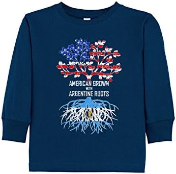 Tenacitee Girl's Toddler American Born With Argentine Roots Long Sleeve T-Shirt, 4T, Navy