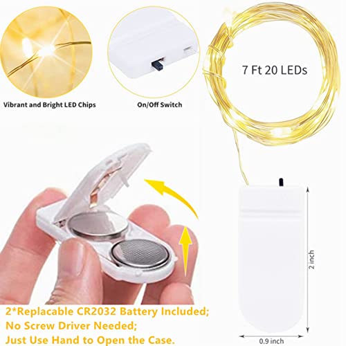 Battery Operated String Lights for Bedroom 7Ft 20 LED Silver Copper Wire Fairy Lights Room Decor for Teen Girls Starry Moon Lights for Garlands Centerpiece Party Table Christmas Decor Light Warm White