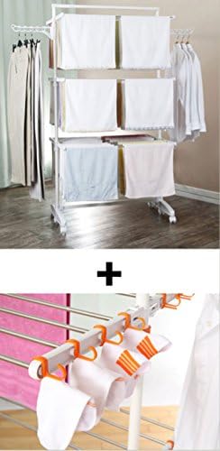 Vesuvius Collapsible 3-Tier Clothes Drying Rack, Heavy Duty Rolling Garment Hanger Hanging Rods, White (Shoes and Socks Rack)